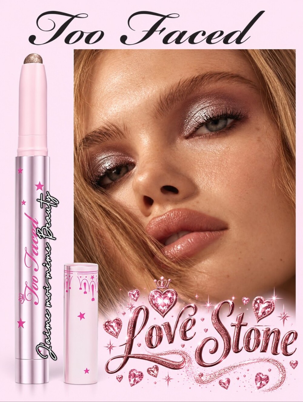 Too Faced Love Stone Eyeshadow Stick — Cool Tone Taupe With Multicolor Sparkles